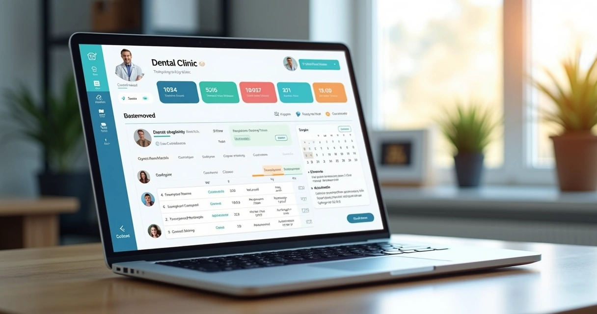Interface de CRM odontológico mostrando funil de agendamento com dados de leads 