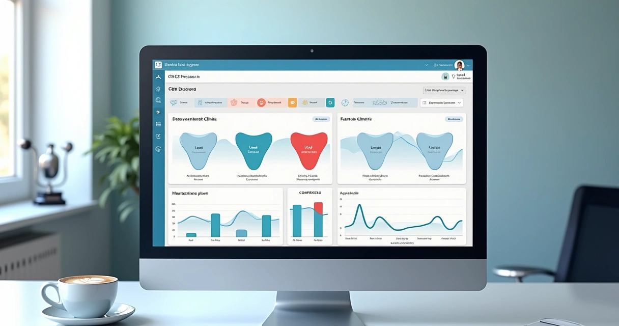 Tela de CRM para clínicas odontológicas mostrando status de lead até agendamento. 