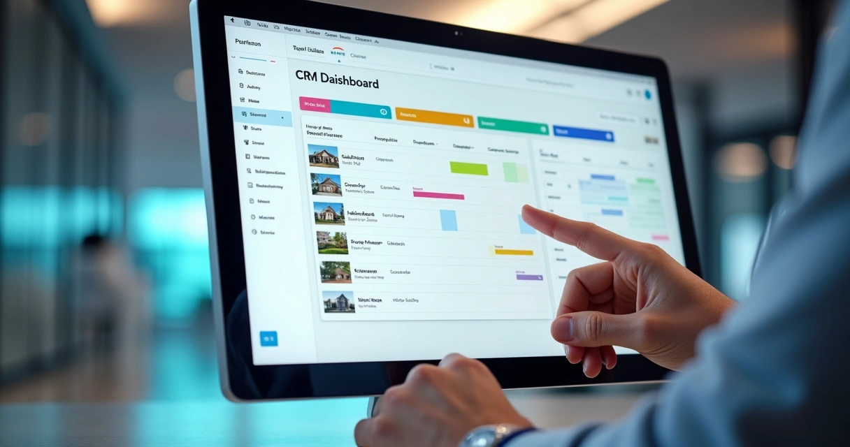 Tela de CRM digital com filtros para acompanhamento de vendas imobiliárias 