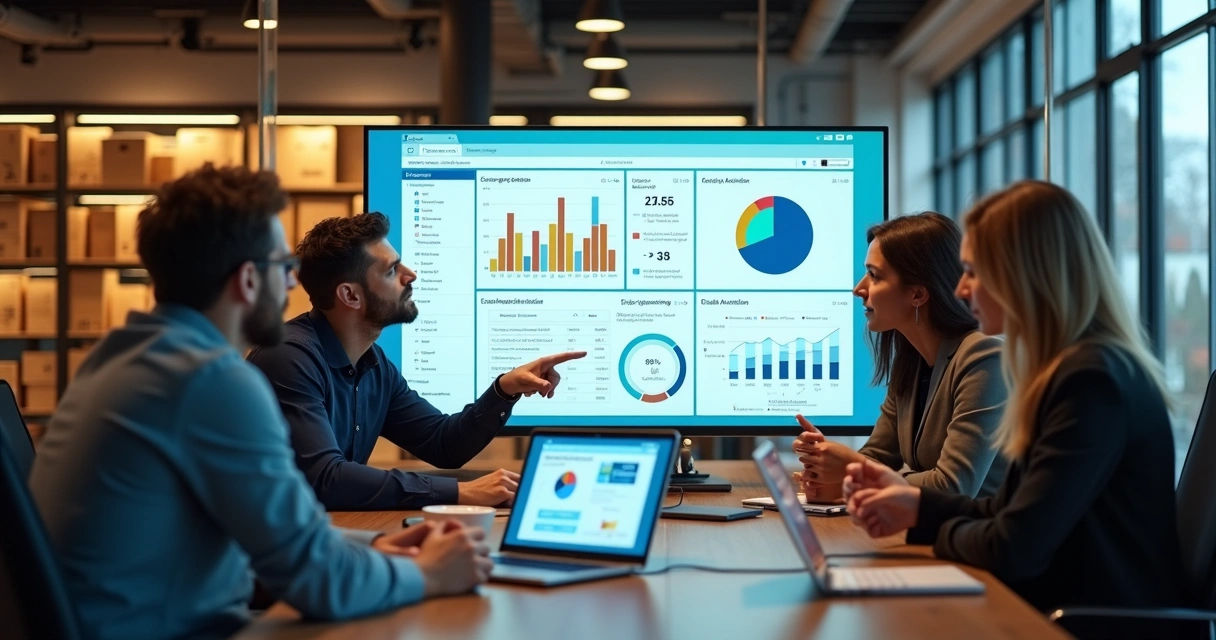 Equipe de e-commerce analisando painel de CRM com dados de clientes e vendas 