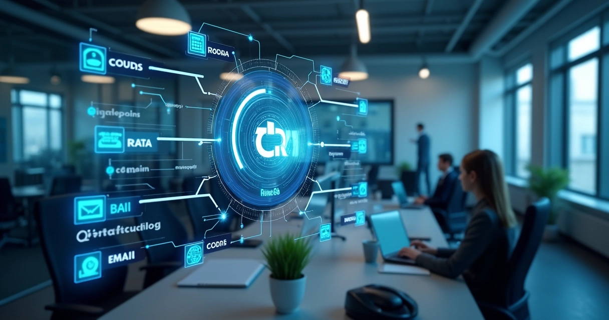 Sistema CRM digital conectado a várias fontes de dados e enriquecendo contatos 
