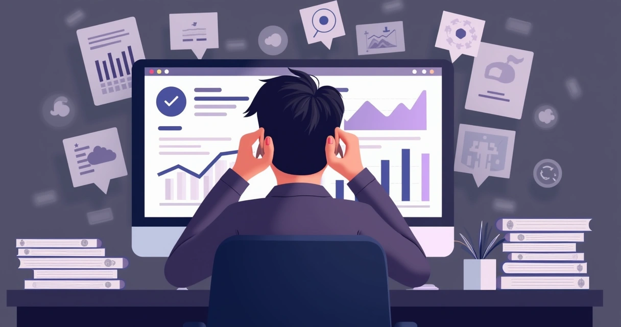 Pessoa frustrada diante de um computador com telas de CRM genérico 
