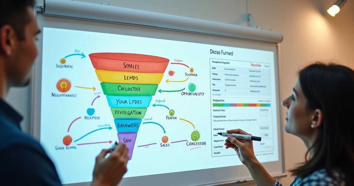 Representação visual de funil de vendas com etapas integradas ao CRM 