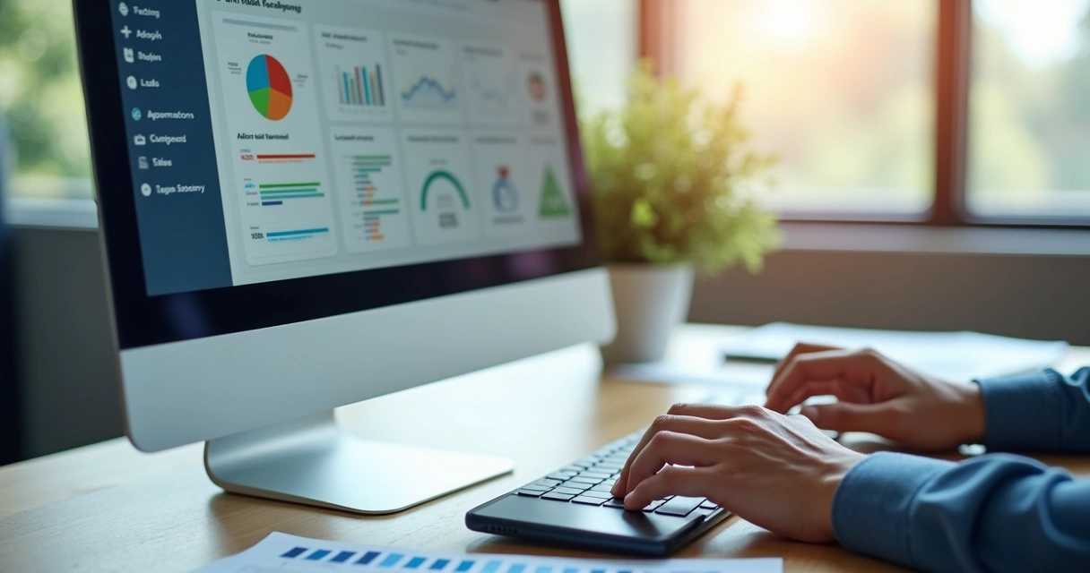 Painel de CRM com funil de vendas aberto em computador 