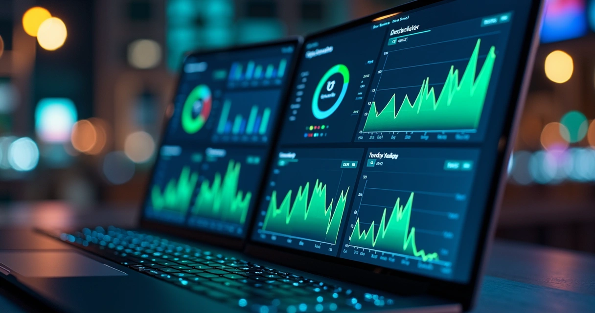 Dashboards digitais indicando funil de vendas com IA 