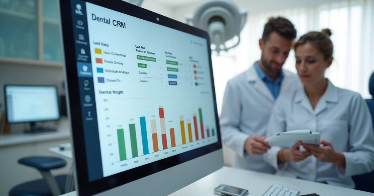 Tela de CRM odontológico mostrando funil de vendas 