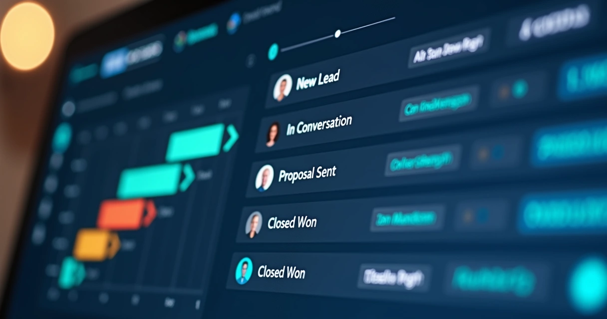 Tela de CRM exibindo pipeline de leads 