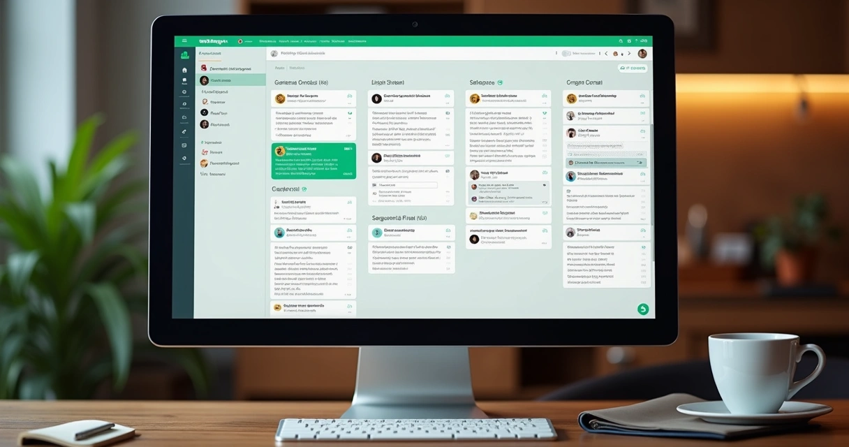 Painel de funil de vendas no WhatsApp mostrando cartões personalizados por etapa