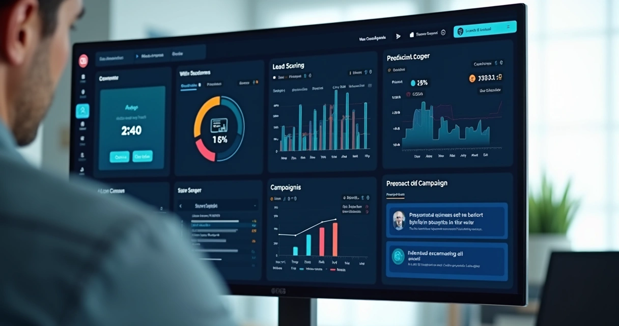 Interface de CRM moderno mostrando integração de IA em campanhas B2B 
