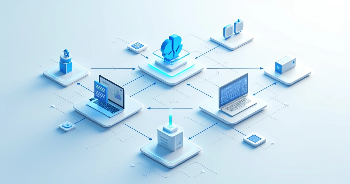 Ilustração do fluxo de comunicação entre CRM, IA e automação de marketing 