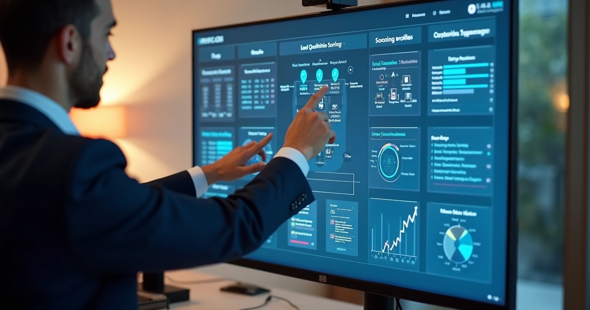 Tela de CRM mostrando automação de contatos com IA e alertas de vendas 