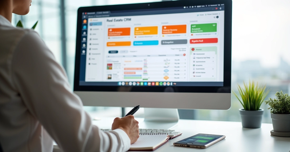 Tela de CRM imobiliário com anotações de leads 