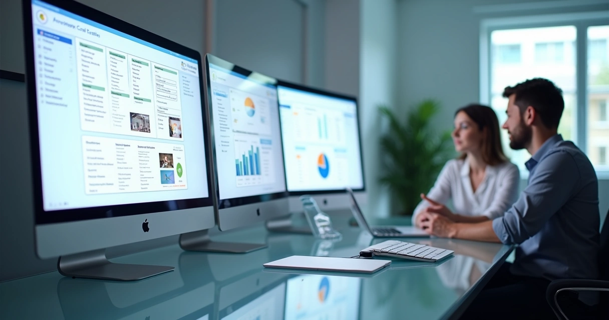 Tela de CRM imobiliário mostrando funil de vendas e distribuição de leads entre corretores. 