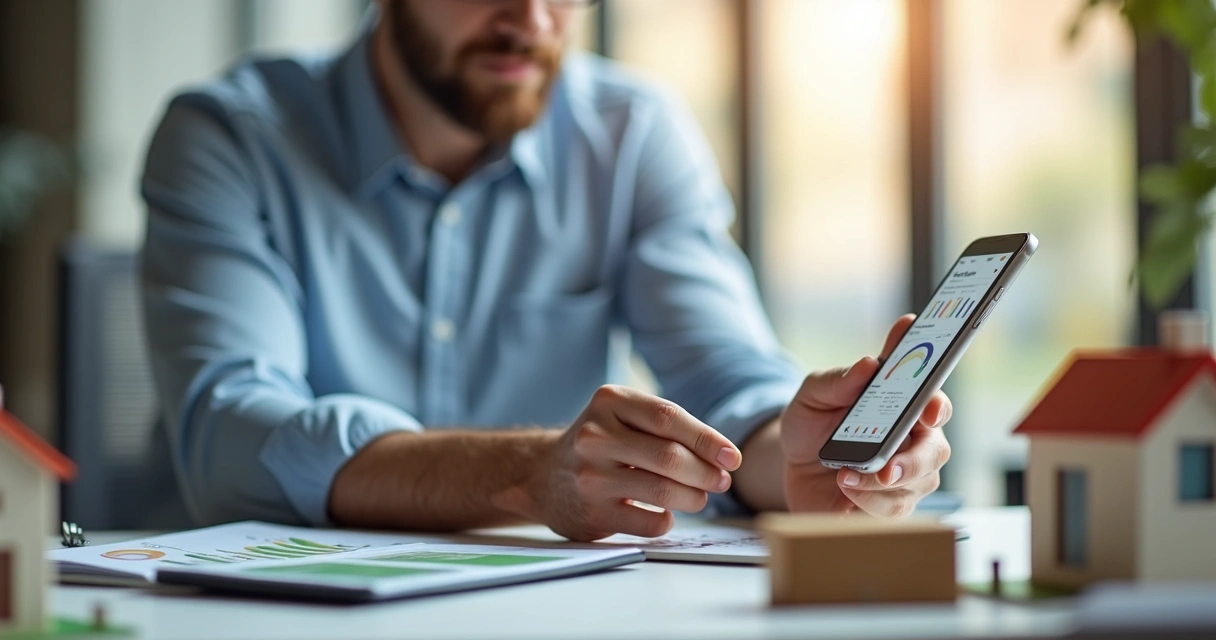 Corretor autônomo consultando CRM imobiliário pelo smartphone 