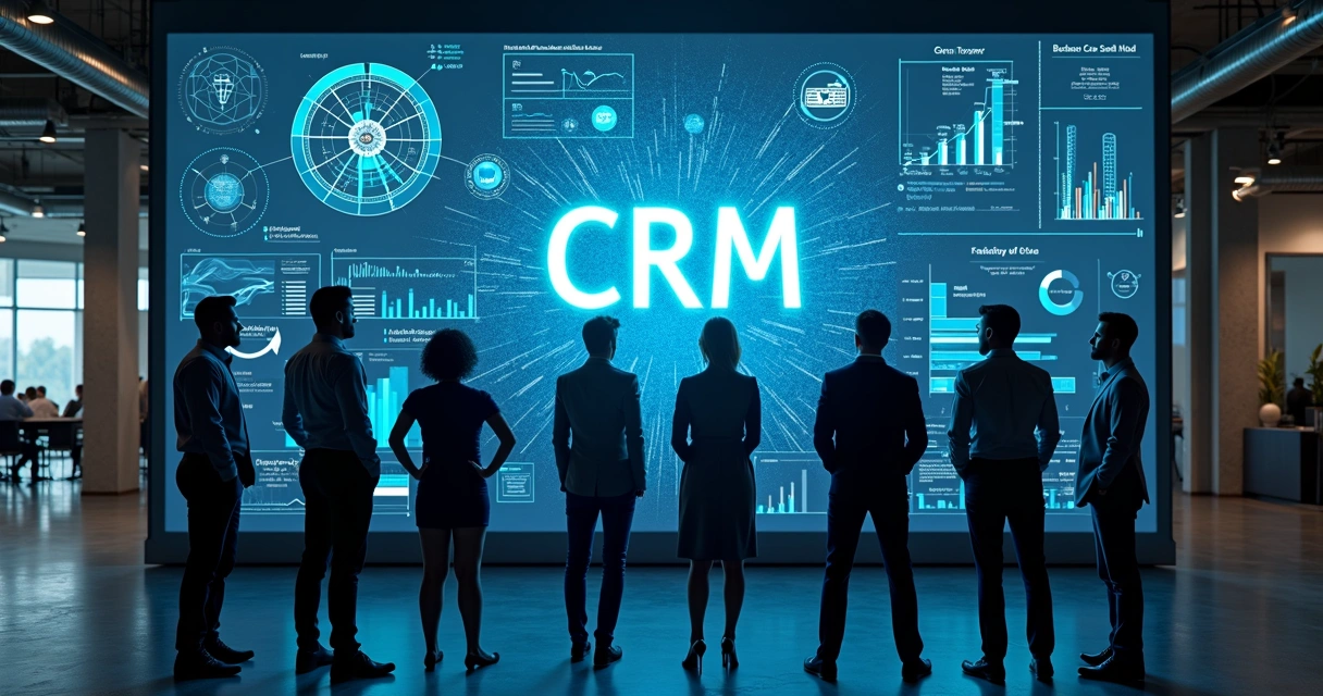 Lista Atualizada de Indústrias no Brasil por Setor e Região 13 Equipe reunida à frente de uma tela grande de CRM industrial