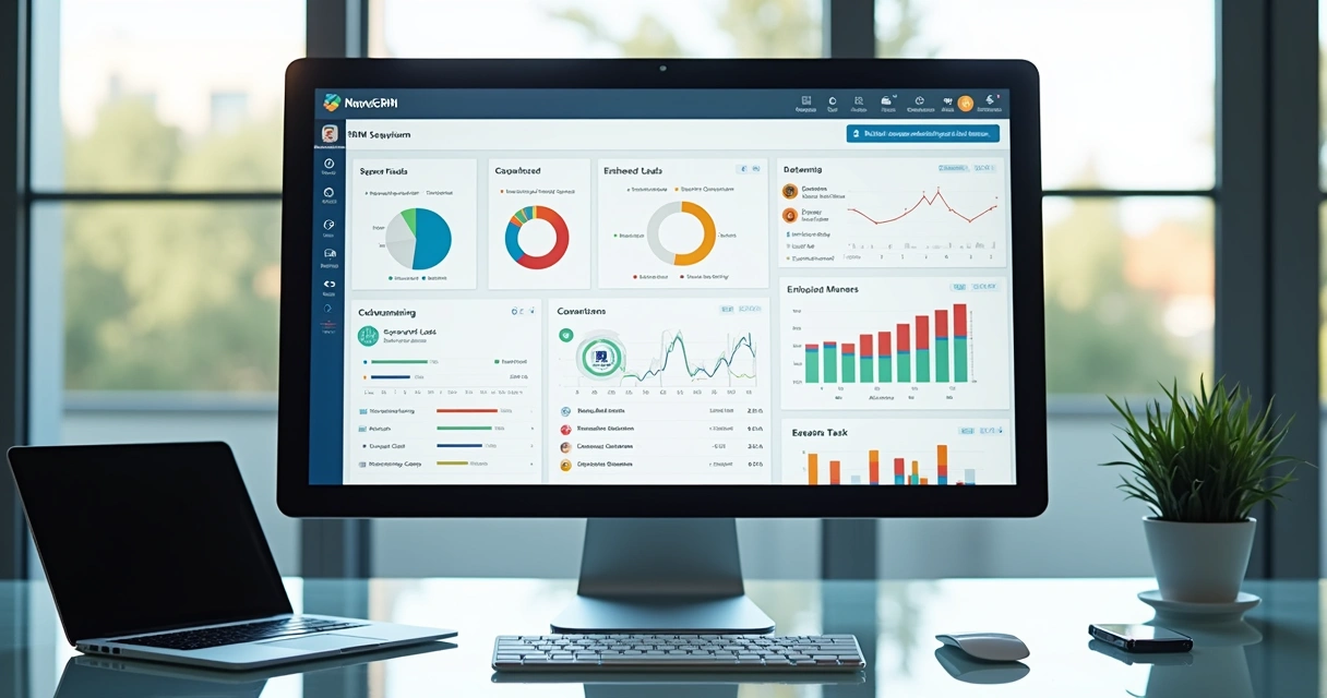 Dashboard de CRM moderno mostrando dados integrados de leads 