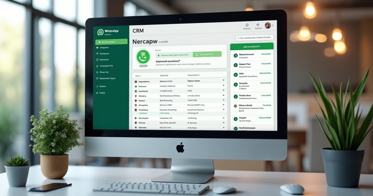 Tela de computador mostrando integração do WhatsApp com CRM