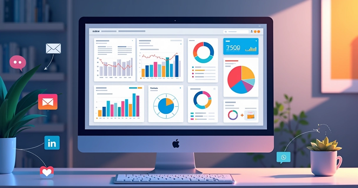 Tela de CRM com gráficos e automações integrados 