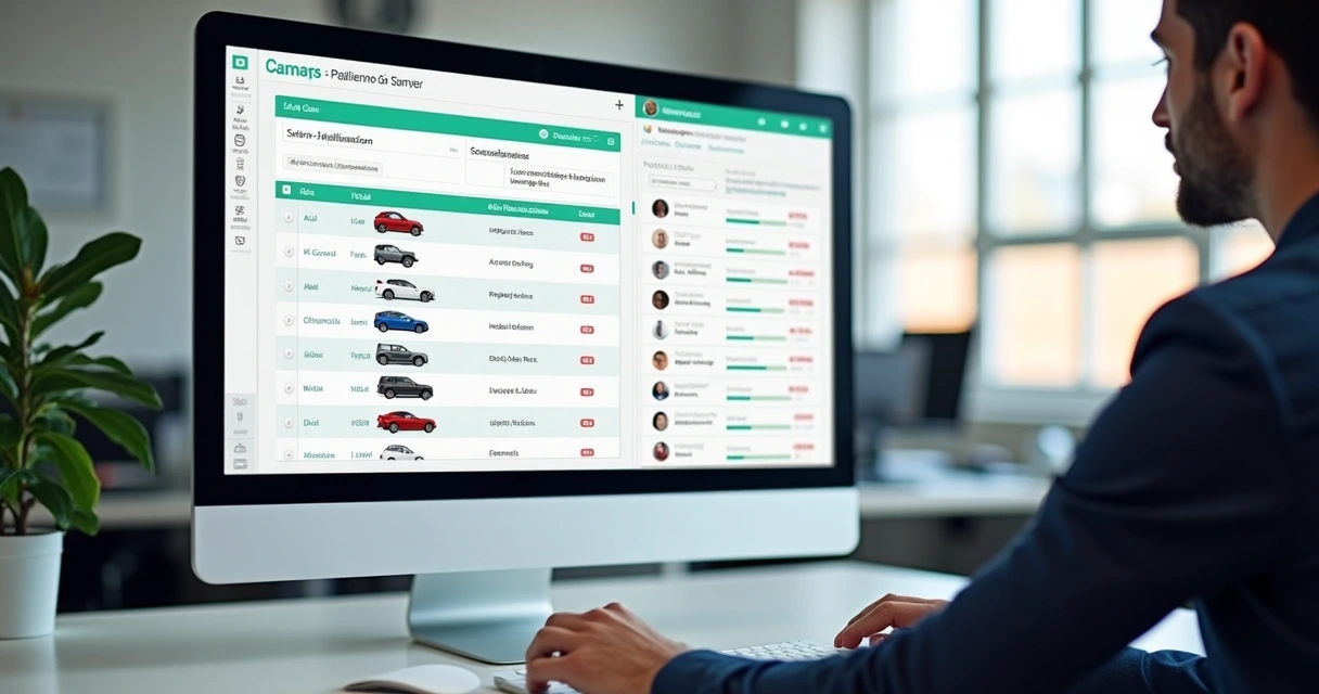 Interface de CRM mostrando leads automotivos e vendedores em atendimento 