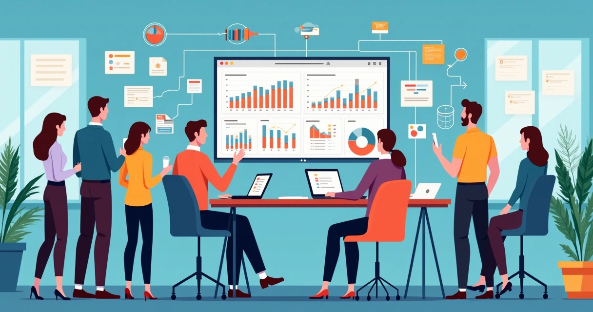 Equipe usando CRM integrado às áreas de vendas e suporte 