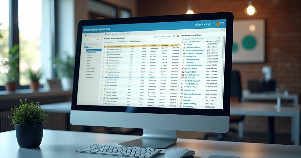 Tela de computador exibindo integração entre CRM e lista de contatos com indicadores de vendas 