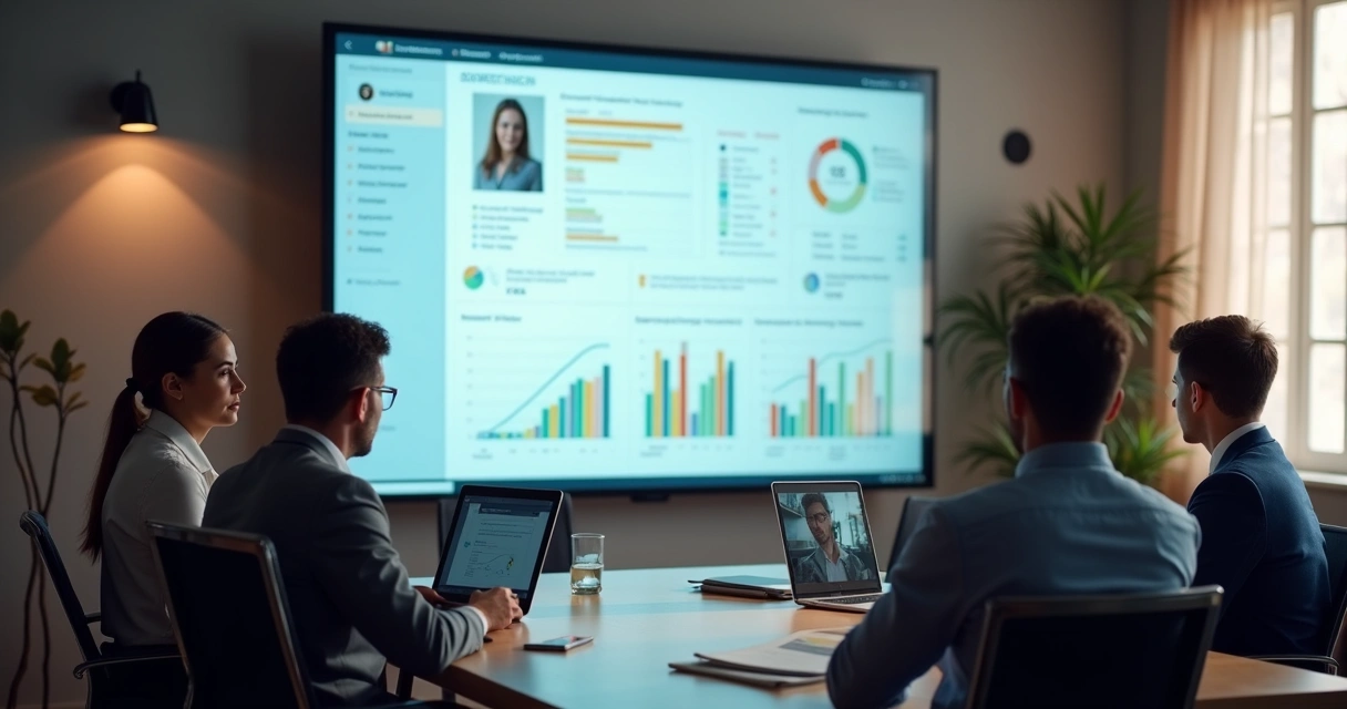 Painel de CRM mostrando perfis de clientes e processos de vendas 
