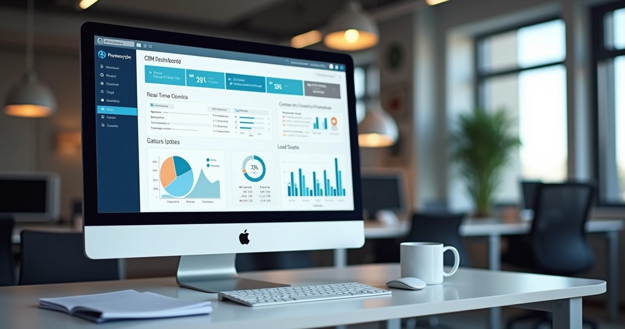 Dashboard de CRM mostrando fluxos de vendas e contatos em tempo real 