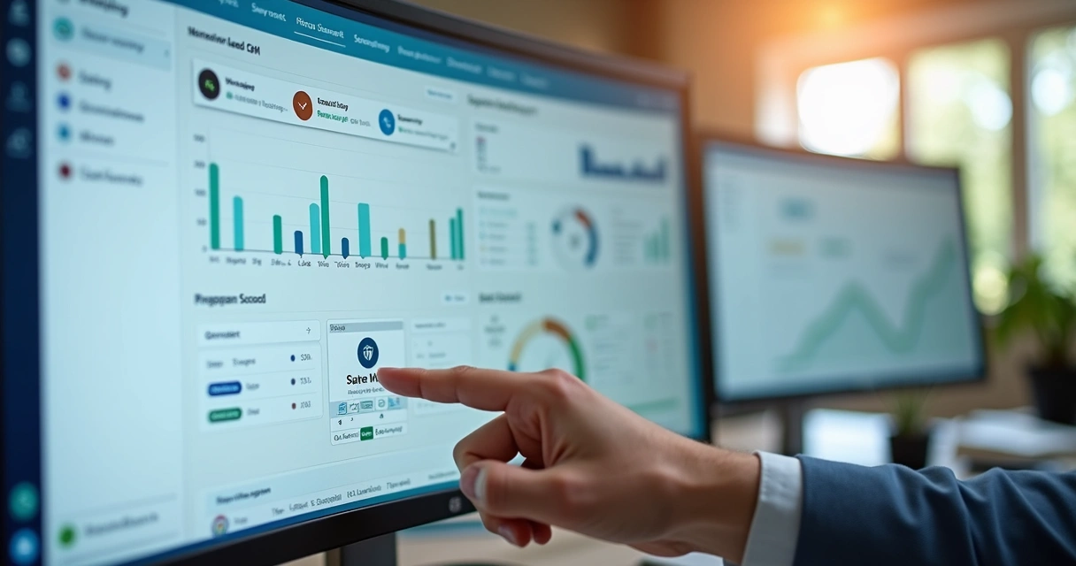 Tela de CRM com histórico de interações e etapas do funil
