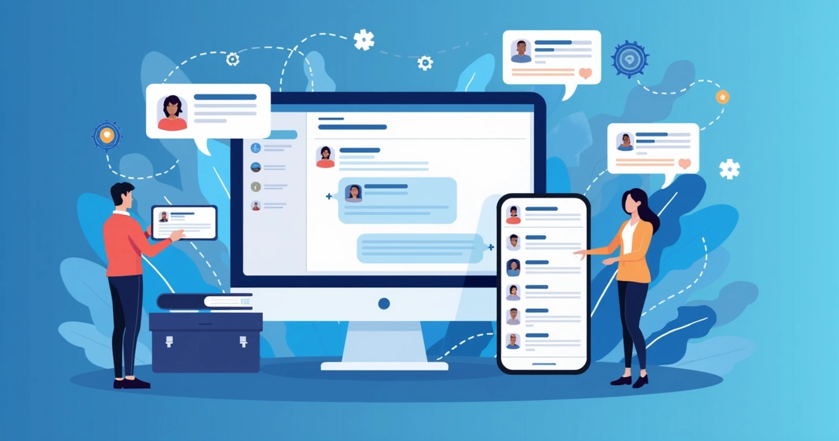 Tela de CRM central com janelas do WhatsApp integradas mostrando histórico de conversas de vendas