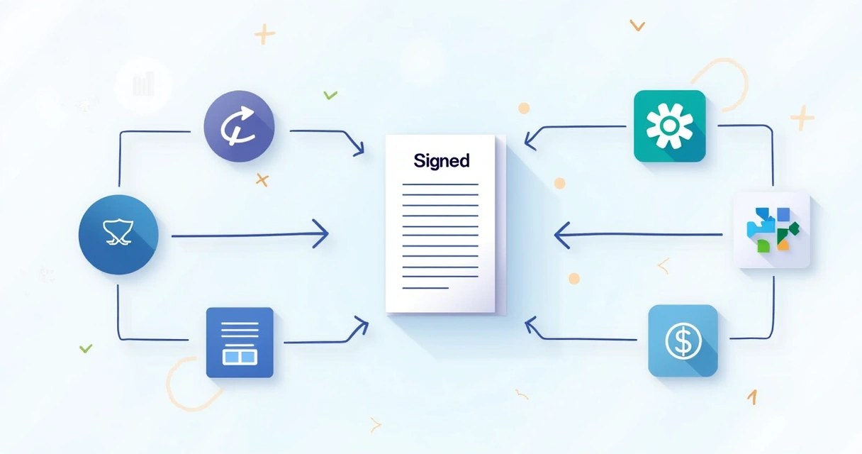 Contract workflow with CRM and project tool integrating after document signed. 