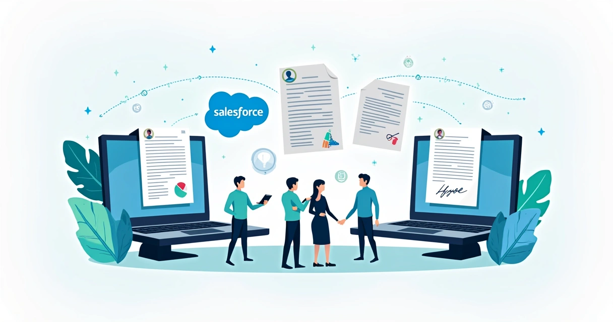 Illustration of CRM systems integrated with electronic signature software.