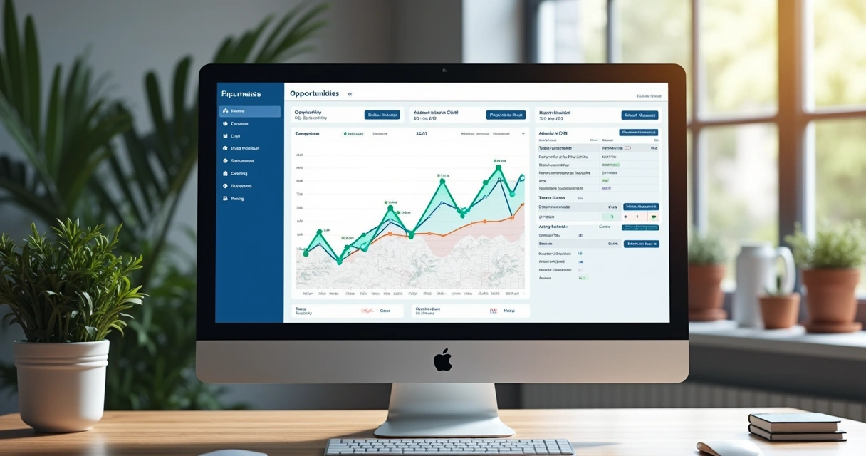 Tela de CRM mostrando funil de vendas B2B integrado 