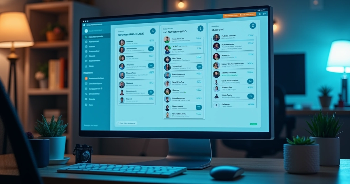Painel com etapas do funil de vendas em colunas do CRM