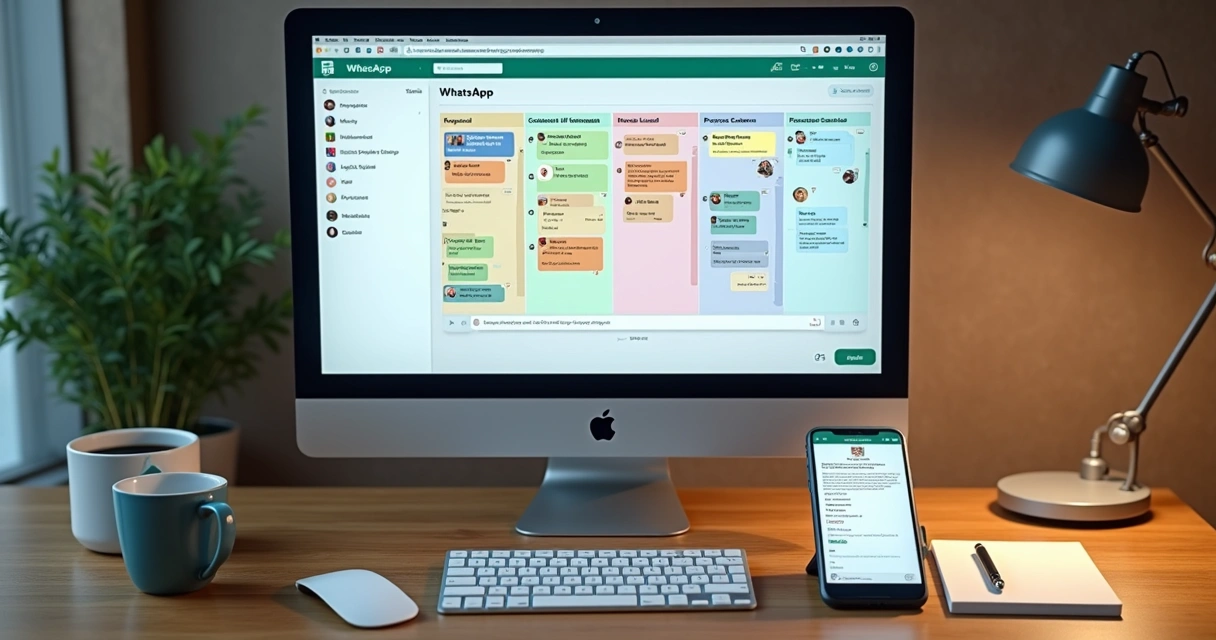 Tablero Kanban de CRM con etapas de seguimiento en WhatsApp