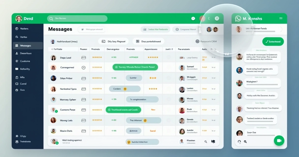 Tela de CRM Kanban ao lado de conversa WhatsApp