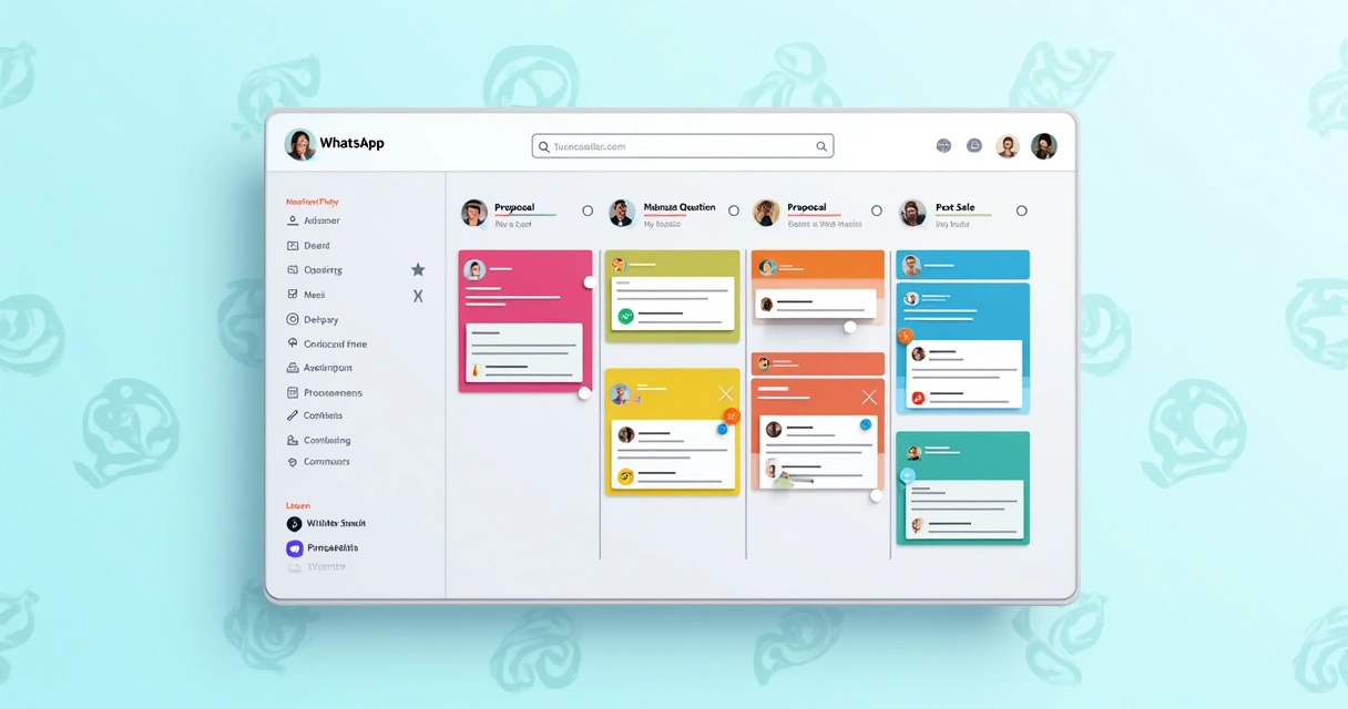 Quadro kanban de vendas no WhatsApp com colunas para cada etapa