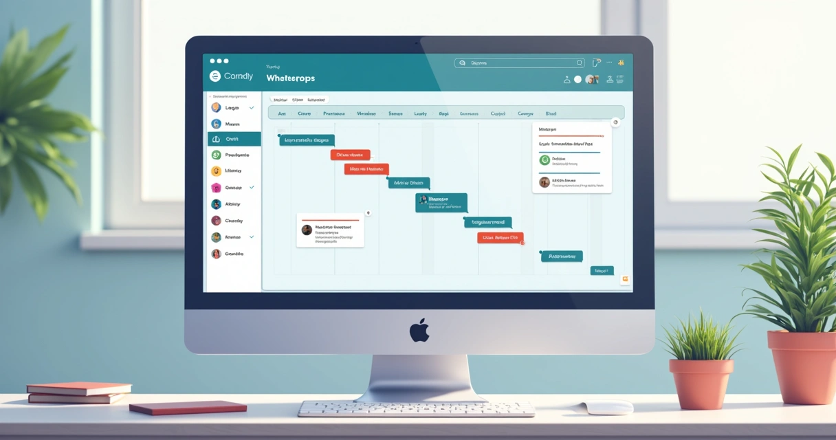 Painel de CRM kanban integrado ao WhatsApp em uma tela de computador