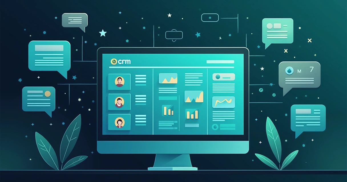 Tela de CRM estilo kanban integrado ao WhatsApp em cenário de vendas 