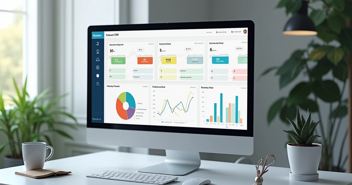 Tela de CRM exibindo leads com notas e gráficos de desempenho 