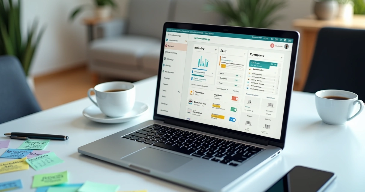 Painel de CRM com lista de emails segmentada por setor e porte 