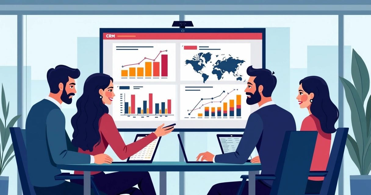 Equipe de vendas analisando dashboards de CRM