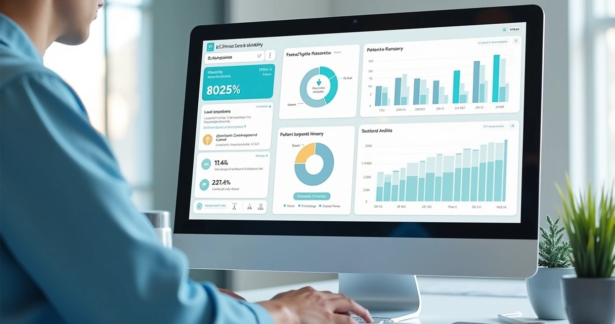 Tela de CRM odontológico mostrando funil de conversão 