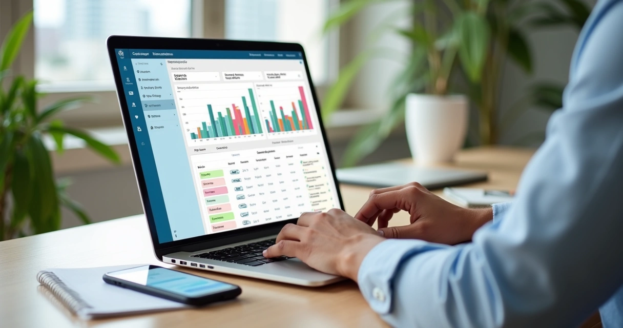 Empreendedor usando CRM simples no notebook para organizar vendas 