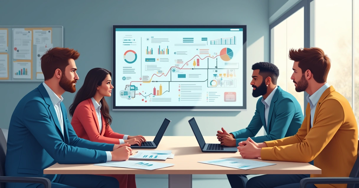 Gestores de pequenas empresas analisando pipeline de vendas virtual 