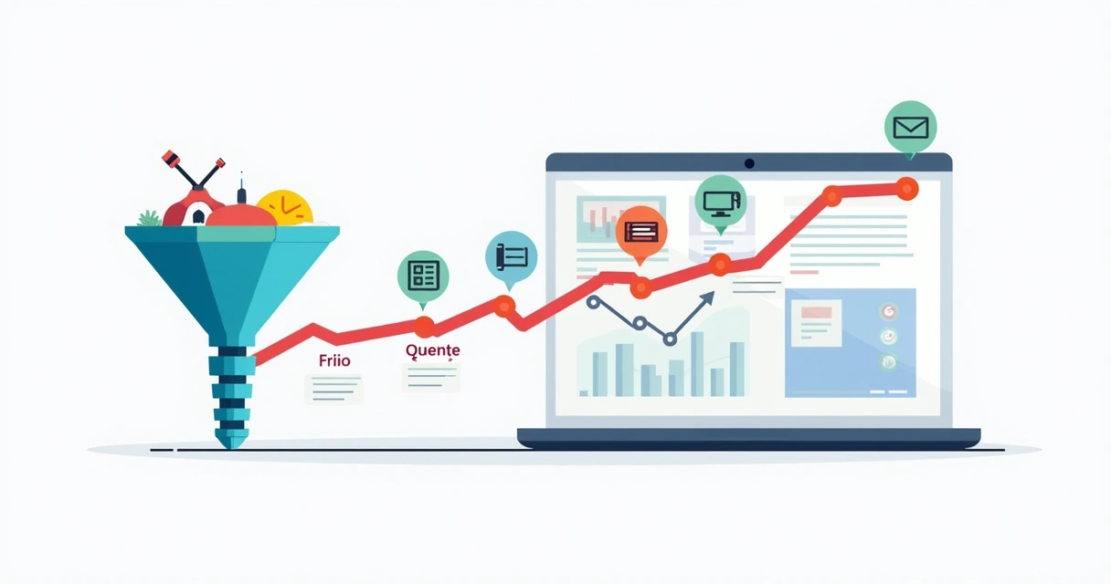 Fluxo visual mostrando evolução de lead frio para lead quente dentro do CRM