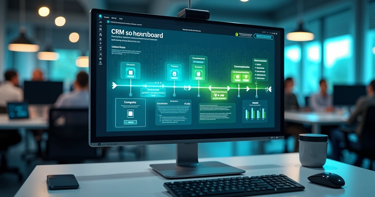 Tela de CRM mostrando etapas de prospecção B2B