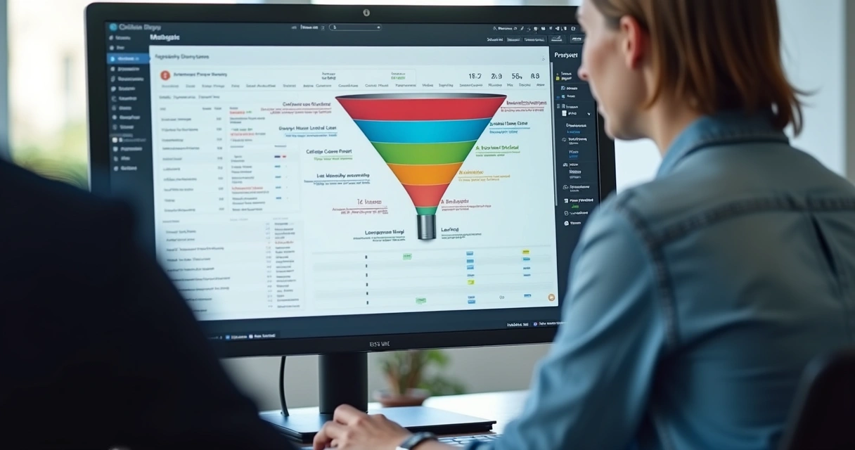 Painel de CRM exibindo estágios do funil de prospecção B2B 