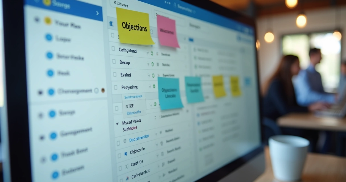 Tela de CRM com registro de objeções de clientes 