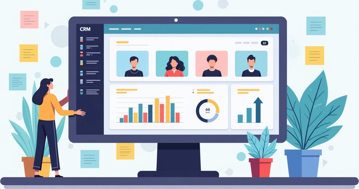 Tela de CRM mostrando clientes segmentados e histórico de vendas 