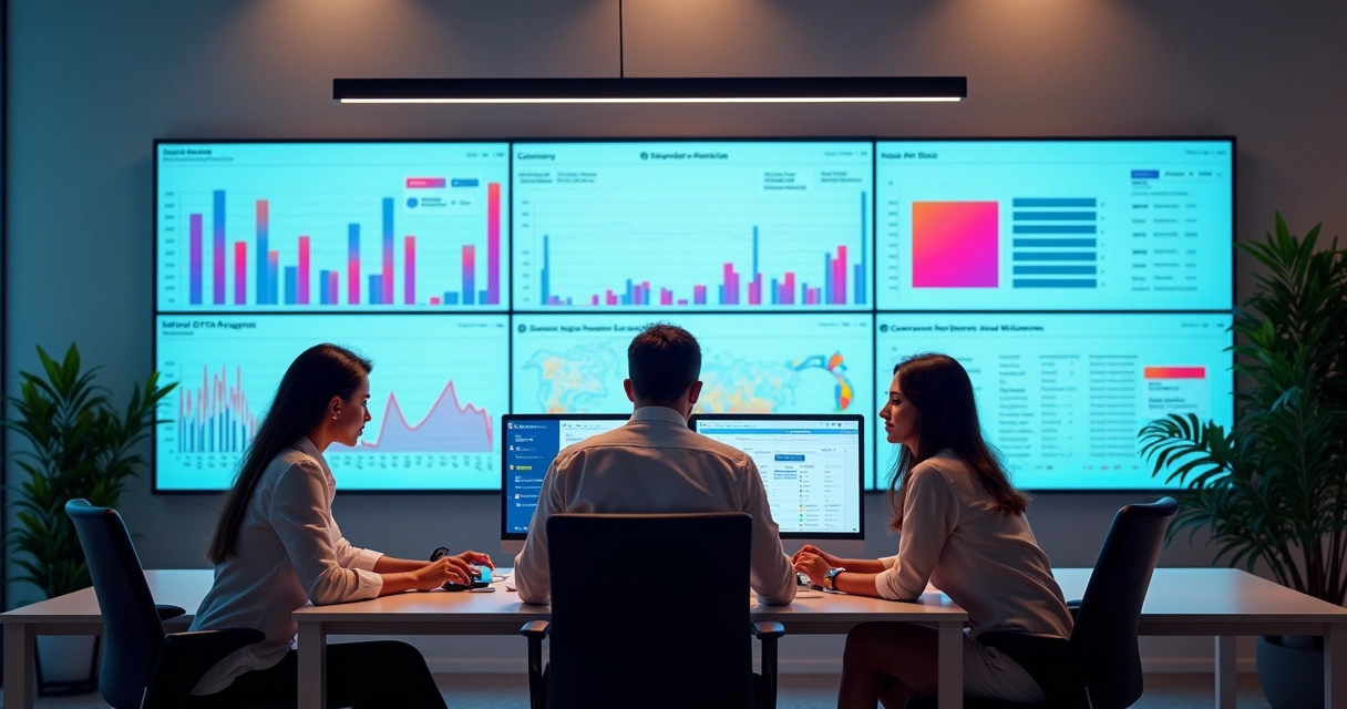 Representação visual de um dashboard de CRM em monitor de vendas, gráficos e indicador de oportunidades sendo analisados 